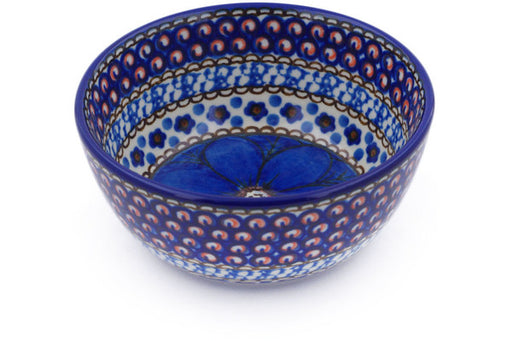 Polish Pottery Bowl 5" Cobalt Poppies Theme UNIKAT