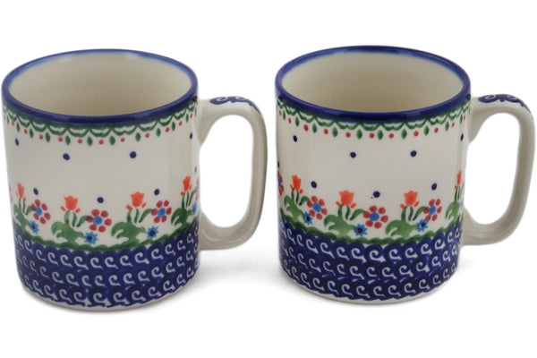 Polish Pottery Set of 2 Mugs Spring Flowers Theme