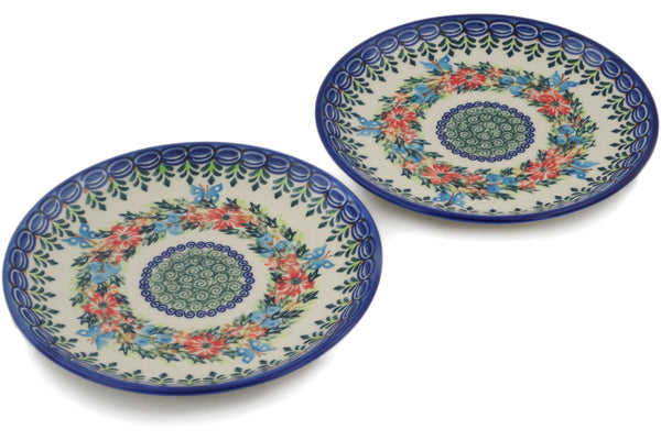 Polish Pottery Set of 2 dessert plates Ring Of Flowers Theme UNIKAT