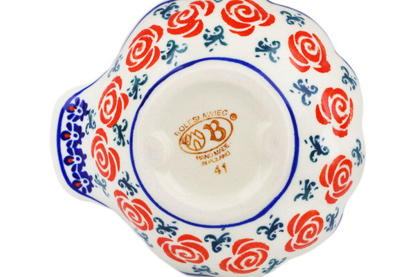 Polish Pottery Condiment Dish 5" Wreath Of Roses Theme