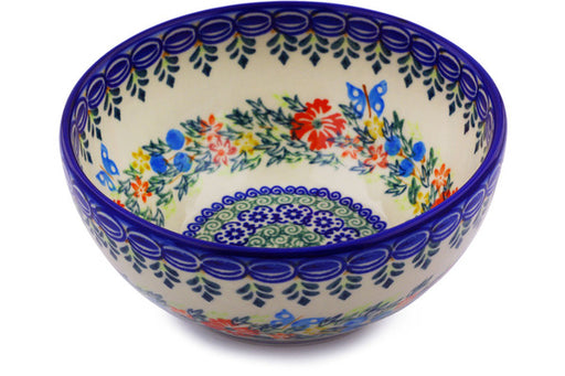 Polish Pottery Bowl 6" Ring Of Flowers Theme UNIKAT