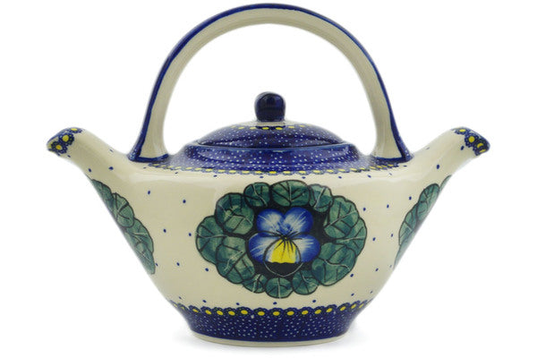 Polish Pottery Tea or Coffee Pot 46 oz Flower In The Grass Theme UNIKAT