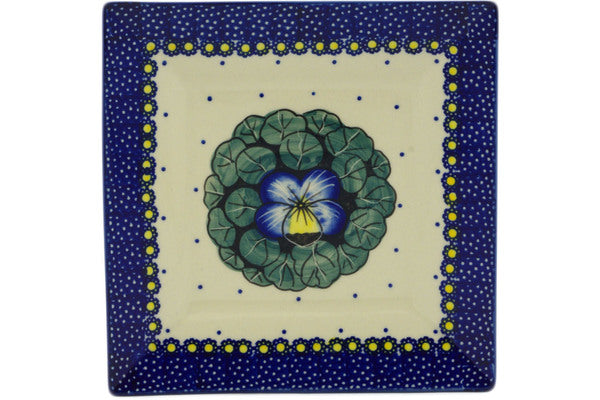 Polish Pottery Square Plate 7" Flower In The Grass Theme UNIKAT