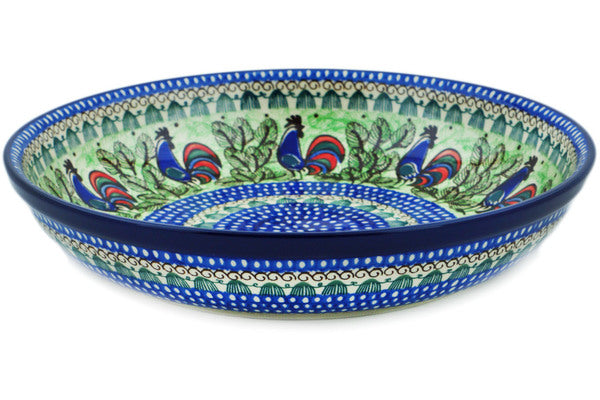 Polish Pottery Bowl 13" Rooster Row Theme UNIKAT — PolishPotteryOnline