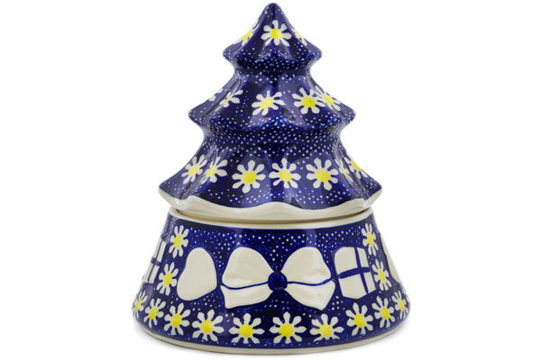 Polish Pottery Christmas Tree Figurine 8" Daisy Theme