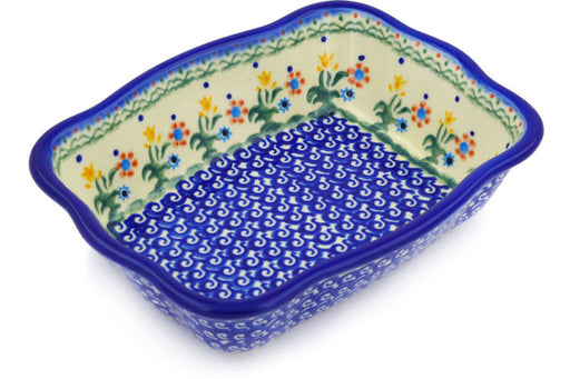 Polish Pottery Rectangular Baker 8" Spring Flowers Theme