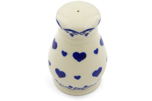 Polish Pottery Salt Shaker 3" Blue Valentine Theme