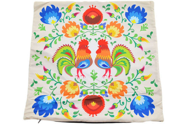 Textile Microfiber Decorative Pillow Case 15" Folk Rooster Garden Beige Theme