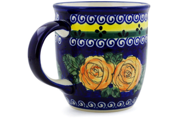 Polish Pottery Mug 12 oz Cabbage Roses Theme