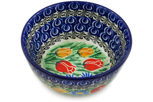 Polish Pottery Bowl 5" Breathtaking Tulips Theme UNIKAT