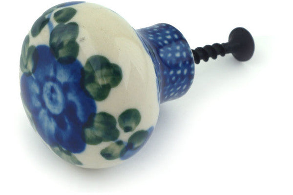 Polish Pottery Drawer knob 1-1/2 inch 1" Blue Poppies Theme
