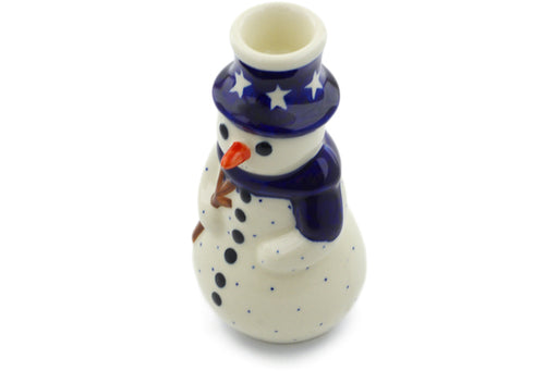 Polish Pottery Snowman Candle Holder 6" America The Beautiful Theme