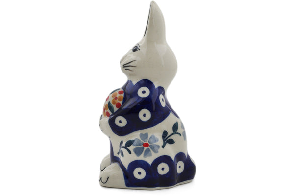 Polish Pottery Bunny Figurine 5" Peacock Forget-Me-Not Theme