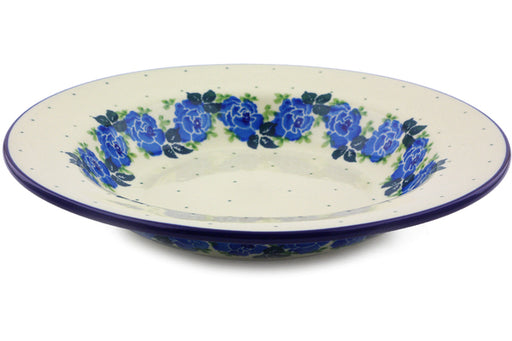Polish Pottery Pasta Bowl 9" Blue Rose Theme