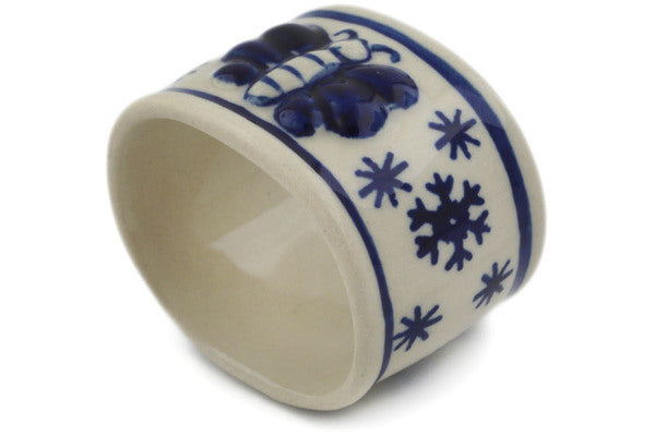 Polish Pottery Napkin Ring 2" Winter Butterfly Theme