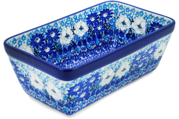 Polish Pottery Loaf Pan 8 8 Blue Wildflower Meadow Theme UNIKAT —  PolishPotteryOnline